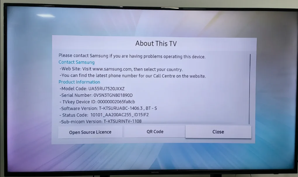 Can I check my Samsung TV model number without looking at the back label?